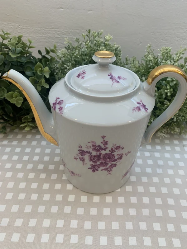 Lechera, tetera y azucarero Limoges flores violeta - Imagen 2