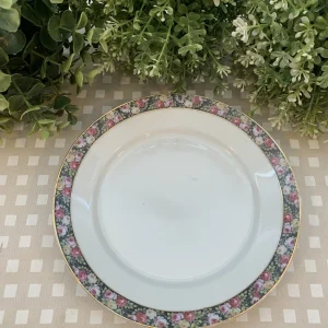 Set de seis platos postre filo negro y flores