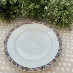 Set de seis platos llano filo negro y flores