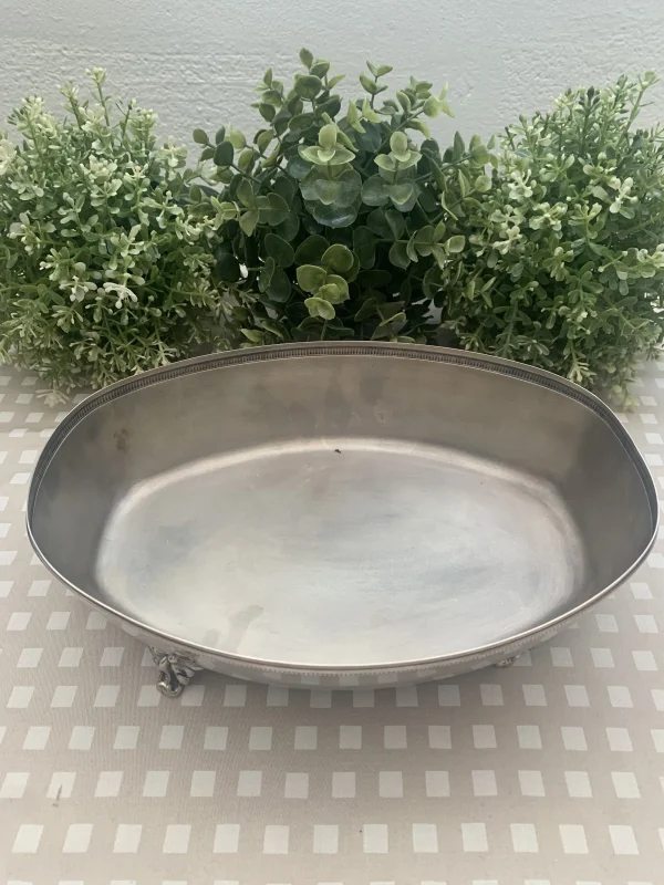 Fuente metal plateado con patas (falta tapa)